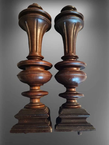 14" French Antique Pair Carved Wood Trim Posts Pillars Columns Oak Cover