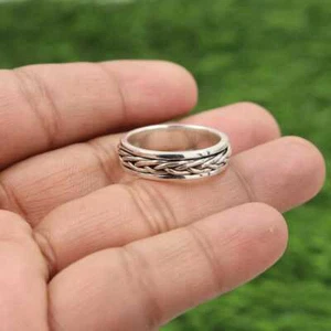 925 Sterling Silver Fidget Ring, Anxiety Ring, Twisted Wire Spinner Ring - Picture 1 of 6