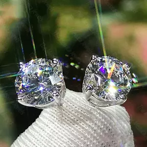Orecchini donna 3,50 TCW taglio tondo moissanite push back argento sterling 925 - Foto 1 di 8