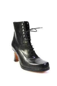 Stephane Kelian Women's Leather High Heel Lace Up Ankle Boots Black Size 10.5