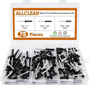 3/16" x 5/8"-3/4"-1" Tri-Fold Nieten Sortiment - 75 Teile, schwarz dreifach explodierend - Bild 1 von 6