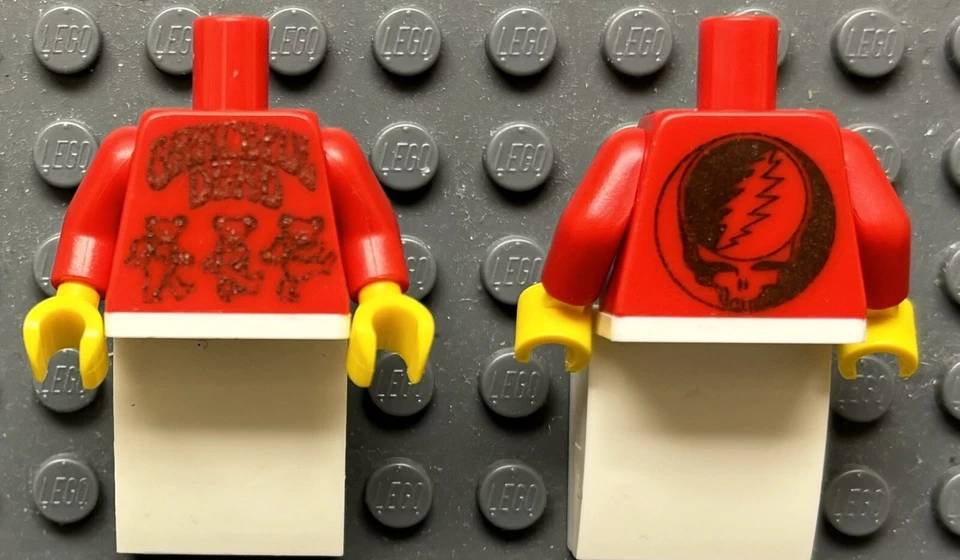 Grateful Dead Genuine Lego Red Torso and Arms Yellow Hands with Custom Print New - Image 1 of 1