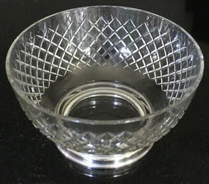 9 3/4" Crystal Serving Bowl Criss Cross Design; Base Signed "Plummer" Sterling - Picture 1 of 8