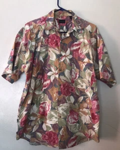 Vintage Structure Floral Button Up Hawaiian Camp Shirt Mens Size L Cotton - Picture 1 of 10