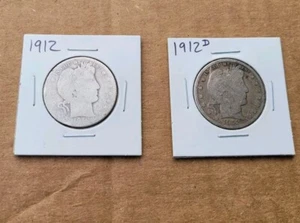 1912 D Barber Half Dollar And A 1912 Barber Half, 1$ Face Value - Picture 1 of 9