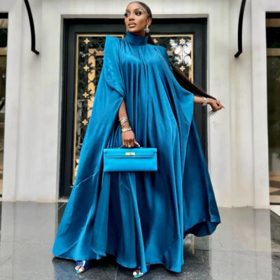 African Kaftan Evening Women Satin Long Dress Dashiki Robe Party Gown Prom Dress - Image 1 of 4