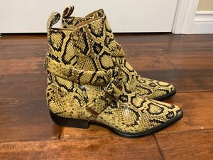 Chloe Yellow Snakeskin Python Ankle Booties Boots, Size 8 | 38 - Picture 1 of 7