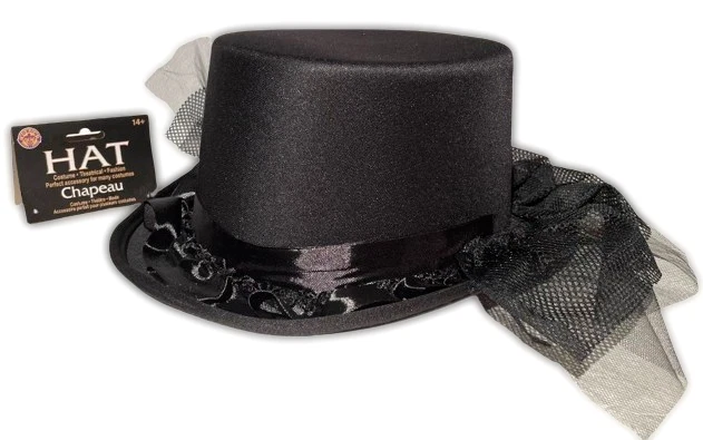 SOMBRERO VICTORIANO NEGRO Adulto Satén Volantes Funeral Disfraz Formal Steampunk Gótico Foto 1 de 4