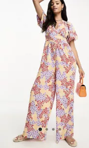 Influence Wide Leg Jumpsuit Size 12 White Floral V Neck Strappy Back NEW MH93 - Picture 1 of 21