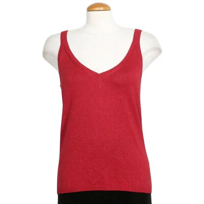 ELLEN TRACY Red Shimmer Silk Wool Cashmere Blend Tank Cami Top L $178 - Image 1 of 3