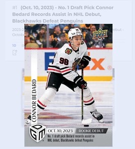 2023-24 Upper Deck NHL Game Dated Moments Connor Bedard Rookie Debut Card /1199