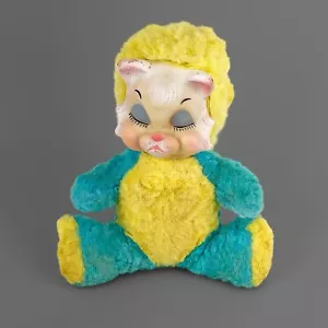 Vintage blaue weinende Katze Gummi Gesicht Plüschtier Stofftier 50er Jahre Rushton - Bild 1 von 9