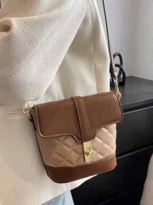 Bolso De Mujer Tipo Cubo Con Asa De Hombro De Piel Sintética Beige Marrón B074 - Imagen 1 de 4
