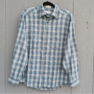 Claiborne Checked Button Down Shirt Long Sleeve Men's Med Pockets Blue Preppy - Picture 1 of 8