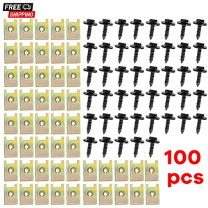 100Pcs Metal Car Screw Body Fender Bumper Retainer U Nut Clips Gasket Fastener - Picture 1 of 12