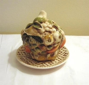 Condimento de jalea de mermelada vintage Lefton Fruits of Italy con tapa adjunta debajo del plato - Imagen 1 de 1
