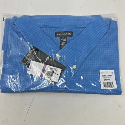 Van Heusen Big&Tall Shirt Men 2XL Blue Dress Button Checked Casual Wrinkle Free - Image 1 of 3