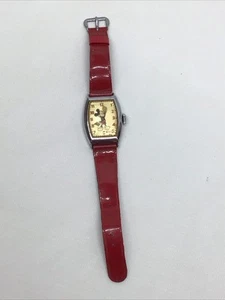 Vintage 1940s US Time MICKEY MOUSE WATCH Red Band Walt Disney Productions WORKS - Picture 1 of 10