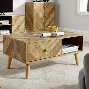 Coffee Table 1 Drawer Natural Open Storage Home Living Room Furniture Unit - Picture 1 of 11