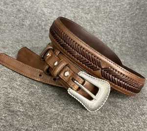 Vintage Nocona Western Ranger Gürtel Herren 40 braun Leder Intarsien Spitze silberne Schnalle - Bild 1 von 18