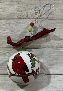 Glory Haus Hand Painted Round Cardinal Ornament Tub22 - Picture 1 of 3