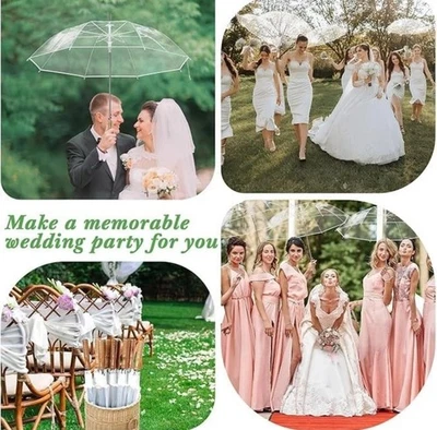 8 paraguas de boda transparentes a granel - mango de madera a prueba de viento toldo grande Foto 1 de 4