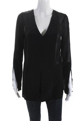 Blusa túnica Bailey 44 para mujer de gasa transparente manga larga cuello en V negra talla pequeña Foto 1 de 4