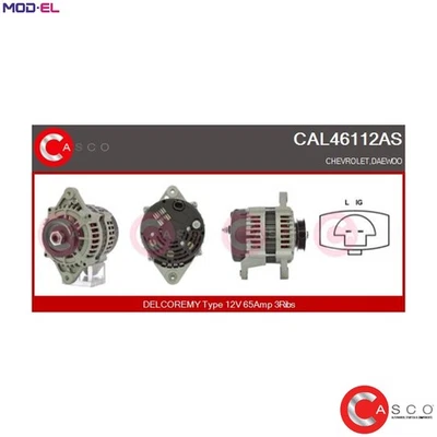 ALTERNATOR CAL46112AS FOR CHEVROLET LBF/LQ2 0.8L 3cyl SPARK LITE - Image 1 of 4