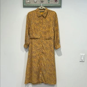 New York & Company Yellow Gold Buttoned Midi Dress medium leopard cheetah - Picture 1 of 10