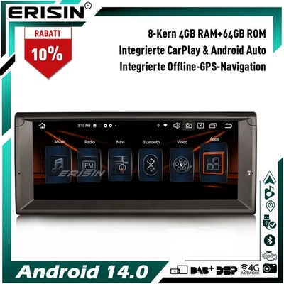 10.25" 8-Kern Android 14 64GB Autoradio GPS Navi DAB+ CarPlay für BMW 5er E39 M5 - Bild 1 von 4