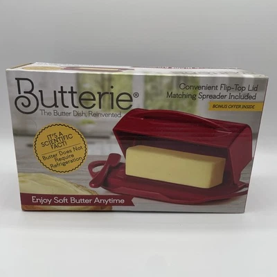 Butterie Convenient Flip-Top Butter Dish W/spreader RED Shatterproof Box RED - Image 1 of 2