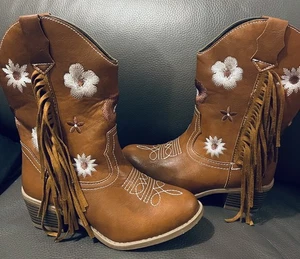 Western Fransen Kniehoch Bestickt Cowboy Cowgirl Stiefel Gr. 1 Mädchen 32 NEU - Bild 1 von 9