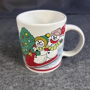 Vintage Winter Ski Schneemann Kaffee Heiß Kakao Becher Weihnachten - Bild 1 von 10