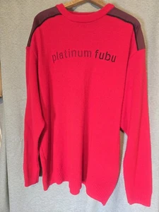 Vintage Y2K Platinum Fubu Sweater Herren 2X Red Spellout Logo Crew Elbow Patches - Bild 1 von 6