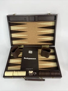 Vintage Backgammon Set 70s HIT Brown Travel Leather Case Classic Game - Picture 1 of 9