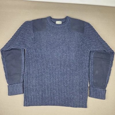 LL Bean Sweater Mens Medium Blue Merino Lambs Wool Commando Crew Pullover - Image 1 of 4