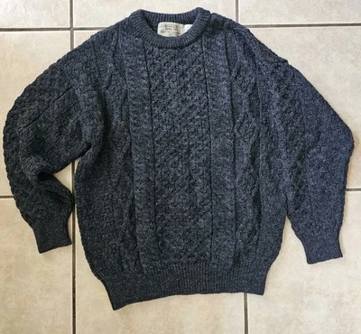 Aran Crafts Large Dark Gray Merino Wool Cable Knit Sweater - Image 1 of 4