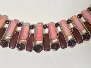 Collar Iridiscente Años 50 Rosa Cobre Arte Vidrio Cuentas Alemania Occidental B067 - Imagen 1 de 8