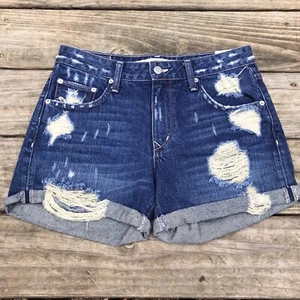 Lovers + Friends Dylan Distressed High Rise Denim Jeansshorts Gr. 26 Rollsaum - Bild 1 von 8
