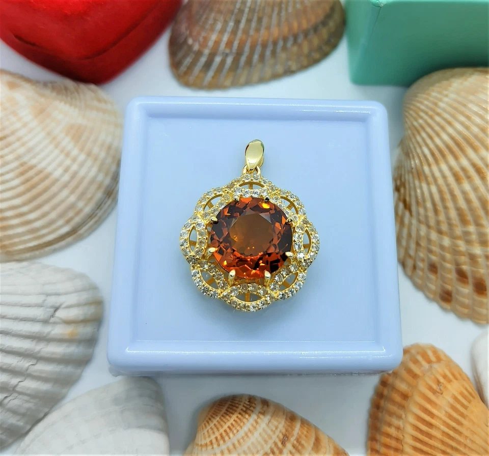 Granate de hessonita natural certificado 7,6 TCW enchapado en oro amarillo de 18 k de ley Foto 1 de 4