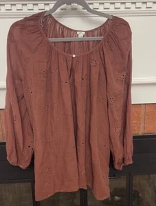 Aerie Women’s Medium Rust/Wine Color Long Sleeve Floral Eyelets Blouse - Picture 1 of 3