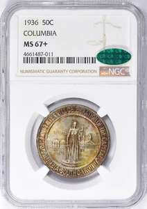 Metà commemorativa Columbia 1936 MS-67+ certificata CAC/NGC - ottimo colore! - Foto 1 di 4
