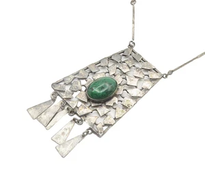 ISRAEL 925 Sterling Silver Vintage Cabochon Eilat Stone Chain Necklace NE3108 - Picture 1 of 5