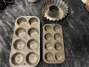 VINTAGE LOT OF 3 BAKING PANS EKCO OVENEX 8 CT MUFFIN EKCO 880 FLUTED + BUNDT - Picture 1 of 16