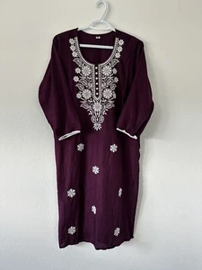 Indische Damen tief lila Baumwolle bestickt Kurti 2XL - Bild 1 von 6
