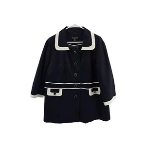Dialogue Dark Blue 3/4 Sleeve Button Up Jacket Collared Pockets. Ladies Size 1X - Picture 1 of 10