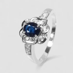 RARE White Gold Plated Rings Intense Blue Sapphire 925 Sterling Silver Size 5.5 - Imagen 1 de 8