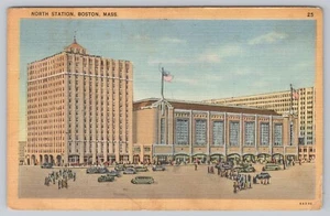 North Railroad Station B&M Railroad Boston MA 1949 Linen - Picture 1 of 2