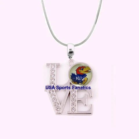 NCAA Kansas Jayhawks 925 Sterling Silver Team Love Necklace With Rhinestones Cover