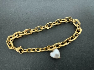 Armband Edelstahl vergoldet 17+3 cm 7 mm Süßwasserzuchtperle Herz ca 10 mm - Bild 1 von 5